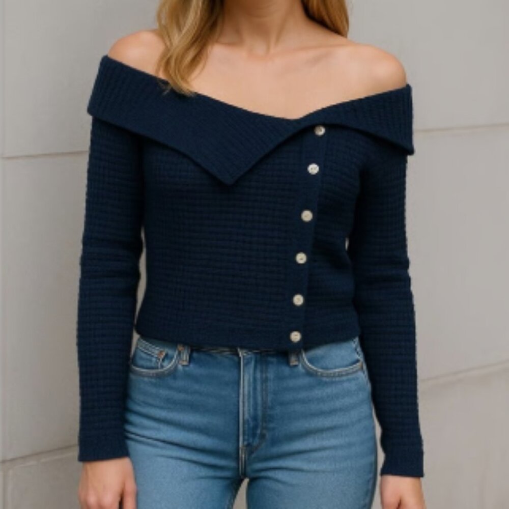 NWT Commense Knit Asymmetrical Off-The-Shoulder Lightweight Top - Womens Large